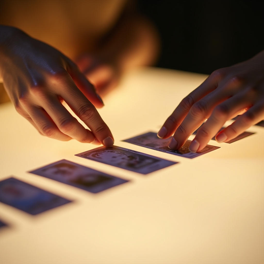 Hands arranging printed carousel slide cards on a light table, representing the LinkedIn carousel lesson track